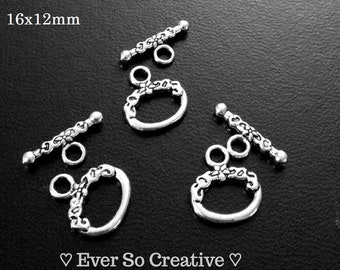 ESC-TC16: Antique Silver Floral Toggle Clasps- 10 pairs