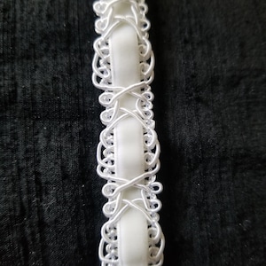 5/8&quot; wide white braided trim with white velvet ribbon interwoven. (#91)
