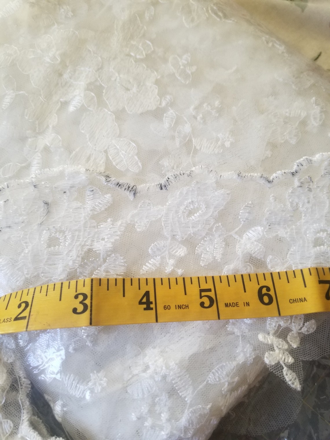 Very Light Ivory Embroidered Netted Lace, Scalloped Edge & Fabric ...