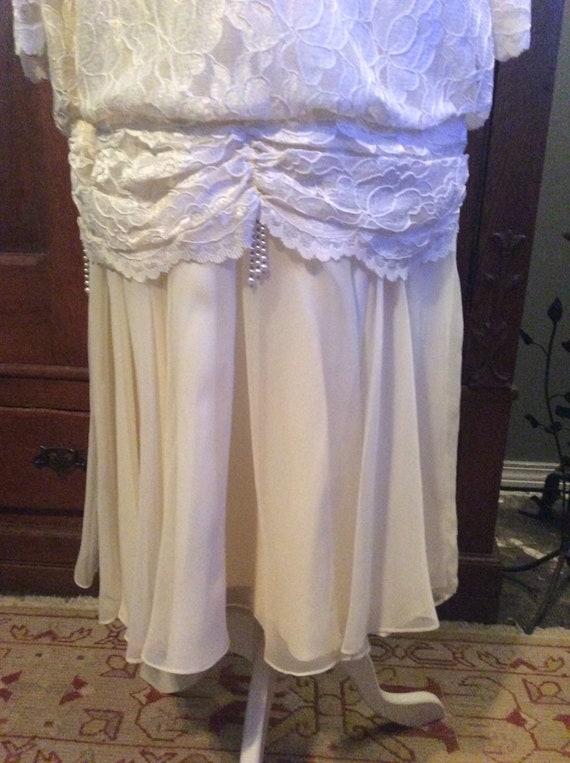 Vintage 1970s Ivory Pleated Chiffon Dress