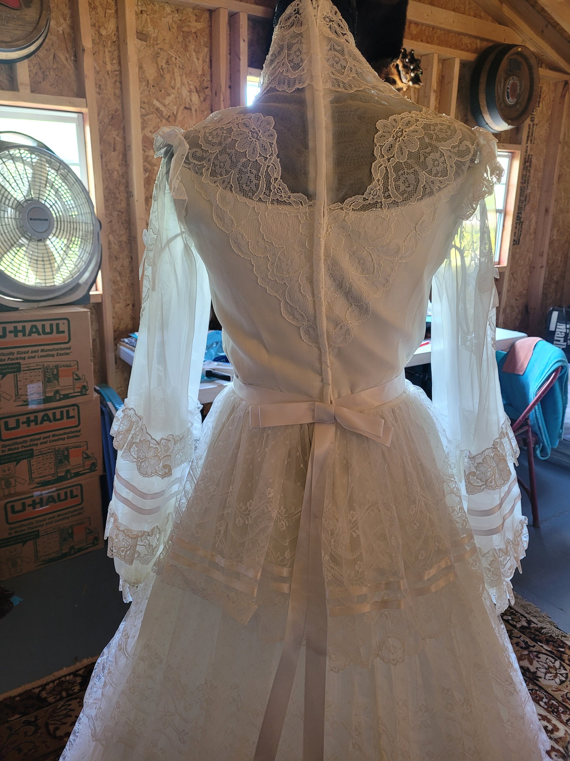 vintage layered wedding dresses Vintage A Line Tiered Lace Wedding Dress With Square Neckline MakerryBridal