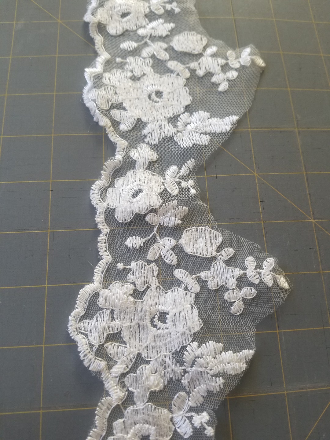 Very Light Ivory Embroidered Netted Lace, Scalloped Edge & Fabric ...