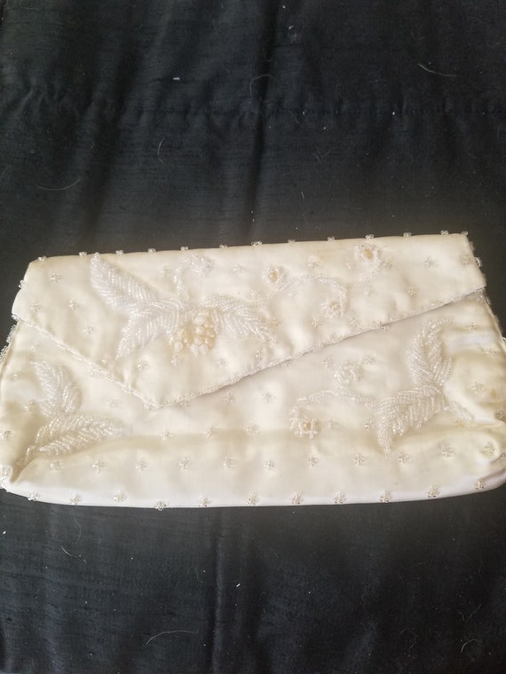 Beautifully beaded ivory silk evening clutch