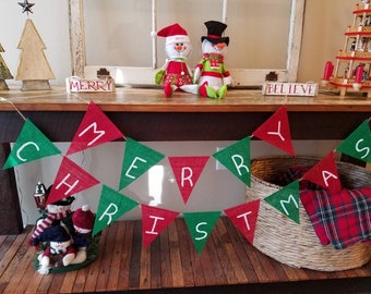 Merry Christmas banner, burlap banner, Christmas decor, Christmas banner, Merry Christmas, Christmas swag, buffalo plaid Christmas decor