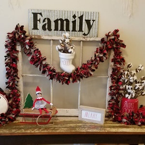 Buffalo Plaid Christmas Garland, Rustic Fabric & Burlap Banner