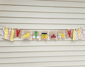 Crawfish, crawfish boil, crawfish birthday, crawfish banner, burlap banner, crawfish party banner