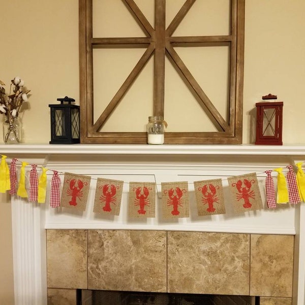 Crawfish banner, crawfish boil, burlap banner,  crawfish birthday,  home decor, summer, summer banner, photo prop, crawfish party banner