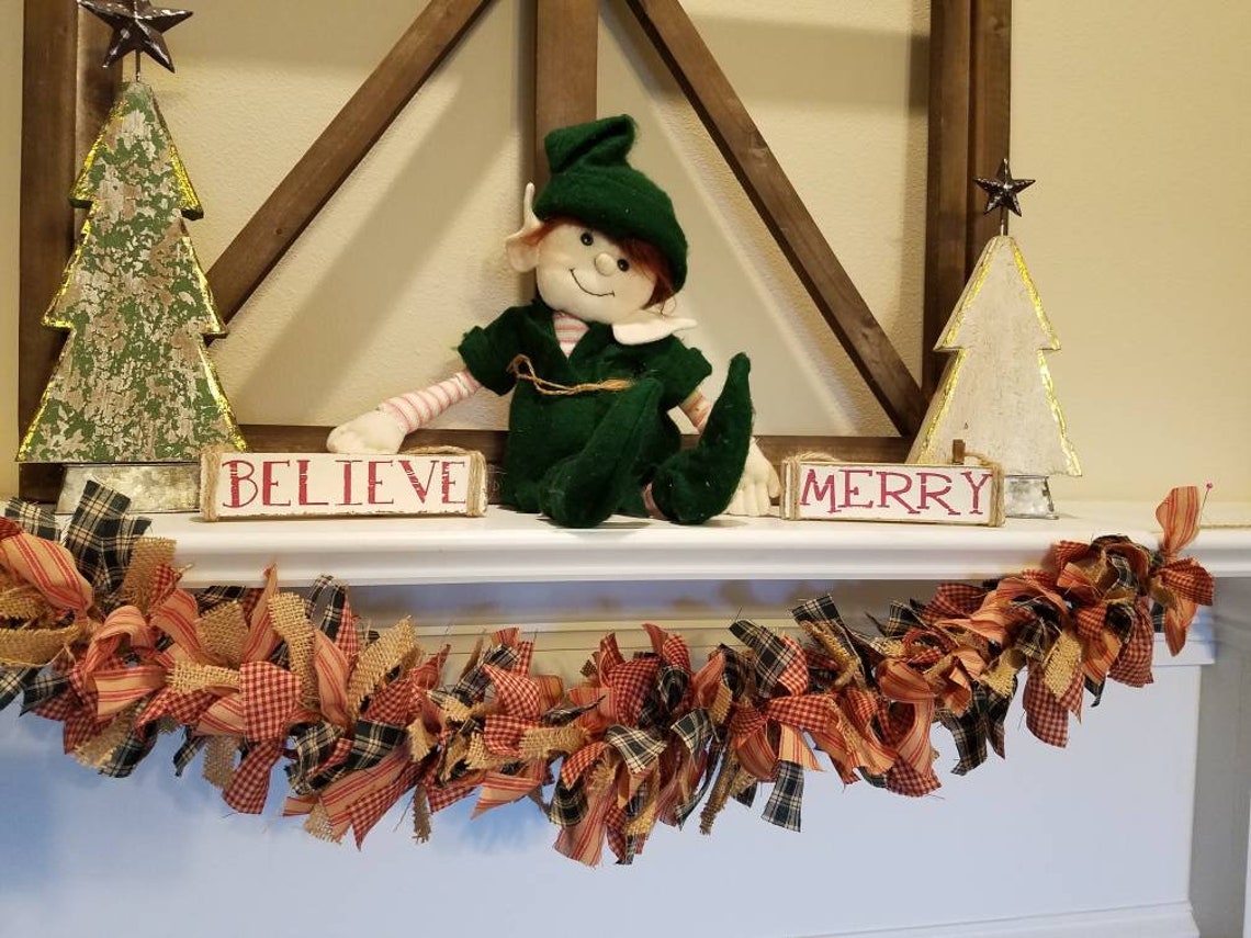 Rustic garland rustic antique fabric garland buffalo plaid Etsy