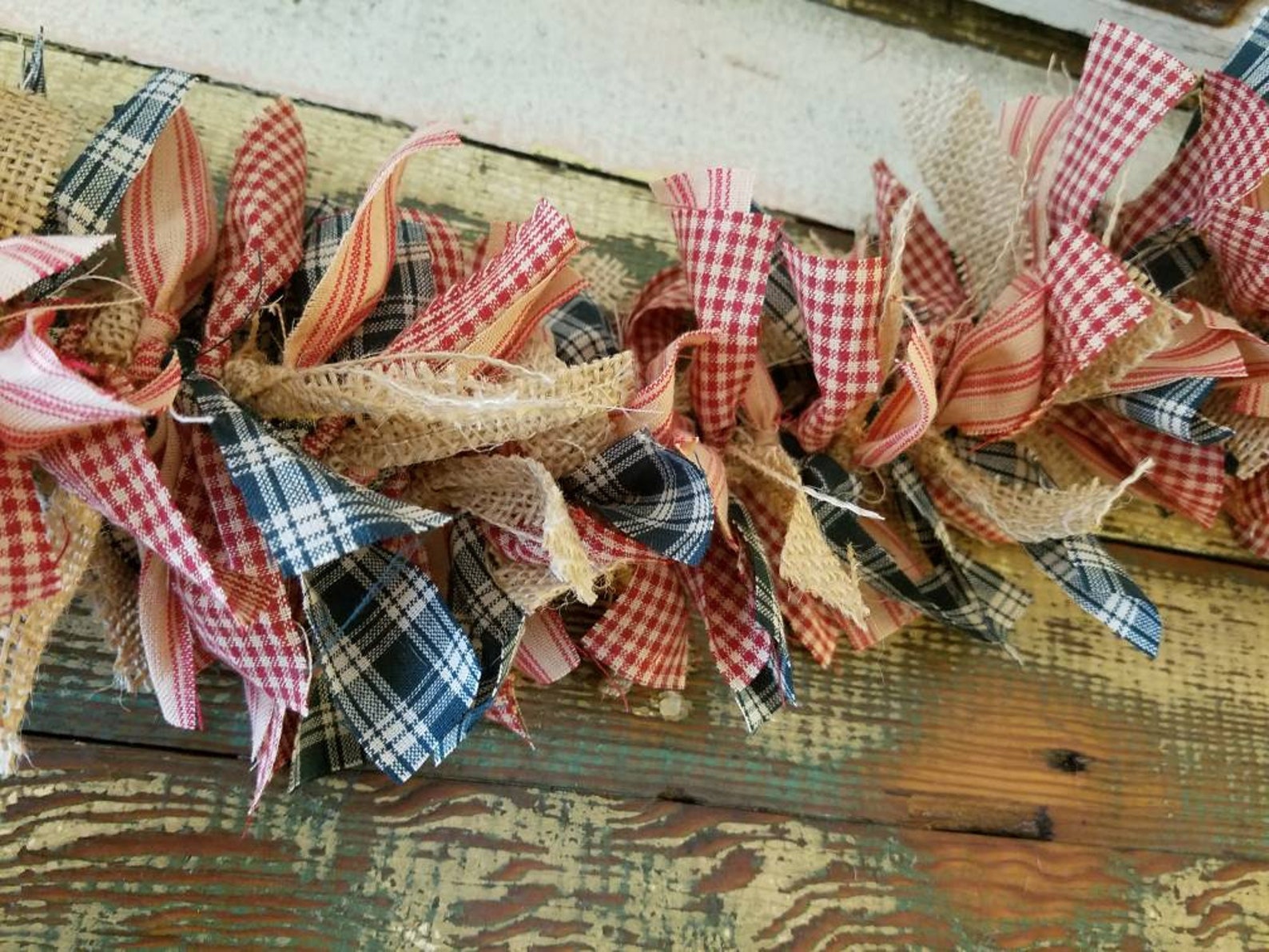 Rustic garland rustic antique fabric garland buffalo plaid | Etsy