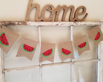 Watermelon burlap banner, summer, pool party, back yard party, photo prop, summer burlap banner, summer banner, one in a melon, birthday