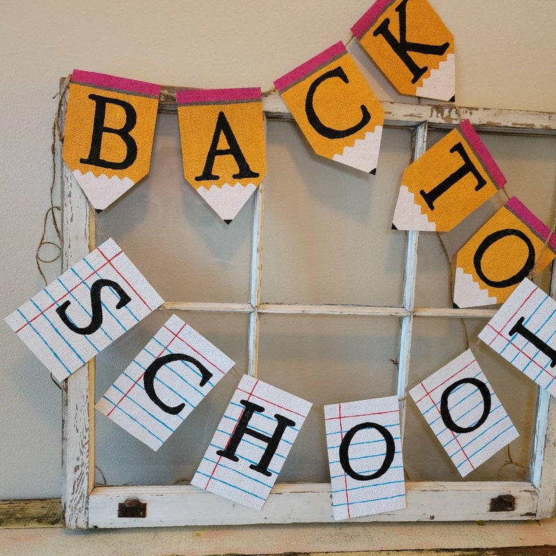 Personalized Back to School Banner, School Theme, Classroom Decor, Teacher, School Time, Burlap Banner, Party, Class