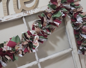 Guirlande de village de Noël, guirlande de Noël, décoration de Noël, guirlande en tissu, Noël champêtre, décoration rustique, guirlande de chutes de tissu.