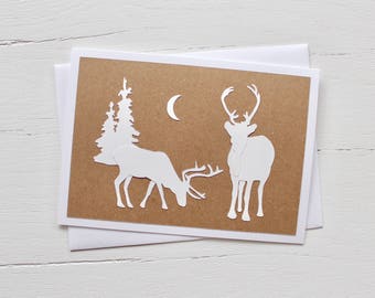 White Grazing Reindeer Holiday Card