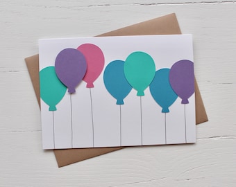 Birthday Balloon Greeting Card - Cool Colours