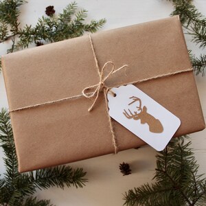 Lot de 9 étiquettes-cadeaux de Noël faites main - Carton blanc avec papier kraft