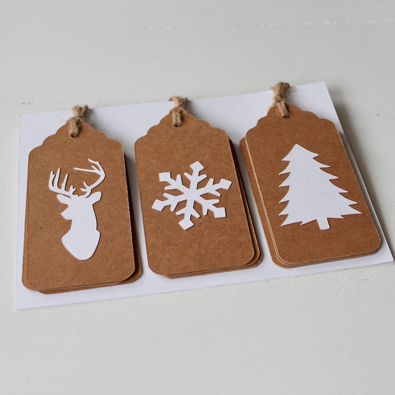 Set of 9 Handmade Christmas Gift Tags Kraft Paper With White Cardstock Etsy