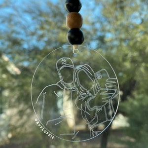 Custom Line Art Engraved Car Charm - Cute Rear View Mirror Accessory - Engraved Portrait on Acrylic - Gift for Her / Him - Christmas Holiday