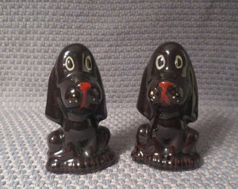 Hound Dog Set of 2 Ceramic Figurines Redware Japan