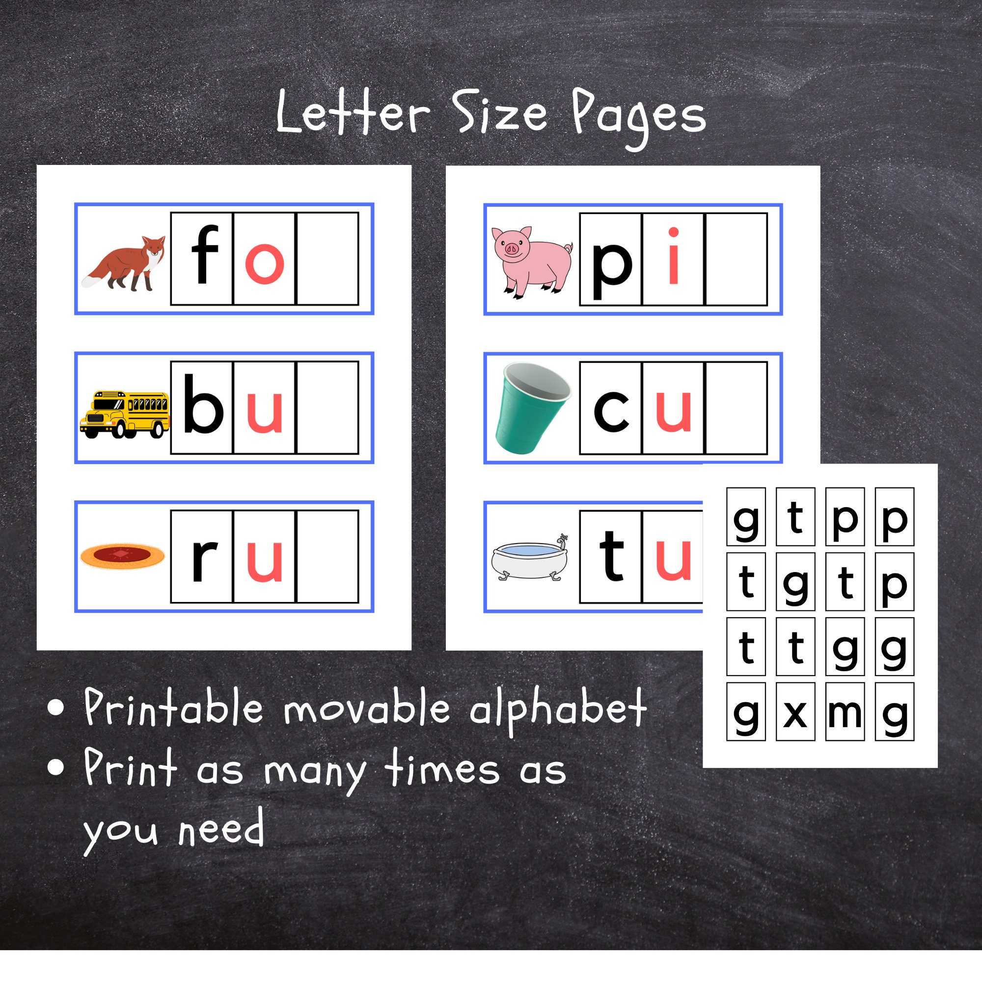 Printable Montessori Movable Phonics Matching Cards Beginning, Middle ...