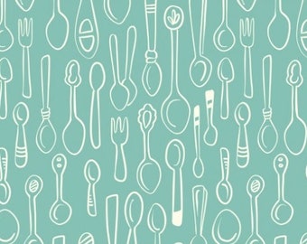 Organic cotton Hamburger Liebe, silver spoon, In my kitchen, 50 x 145 cm