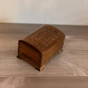 Vintage wooden jewelry box with wood carving Handmade keepsake box Decorative home decor