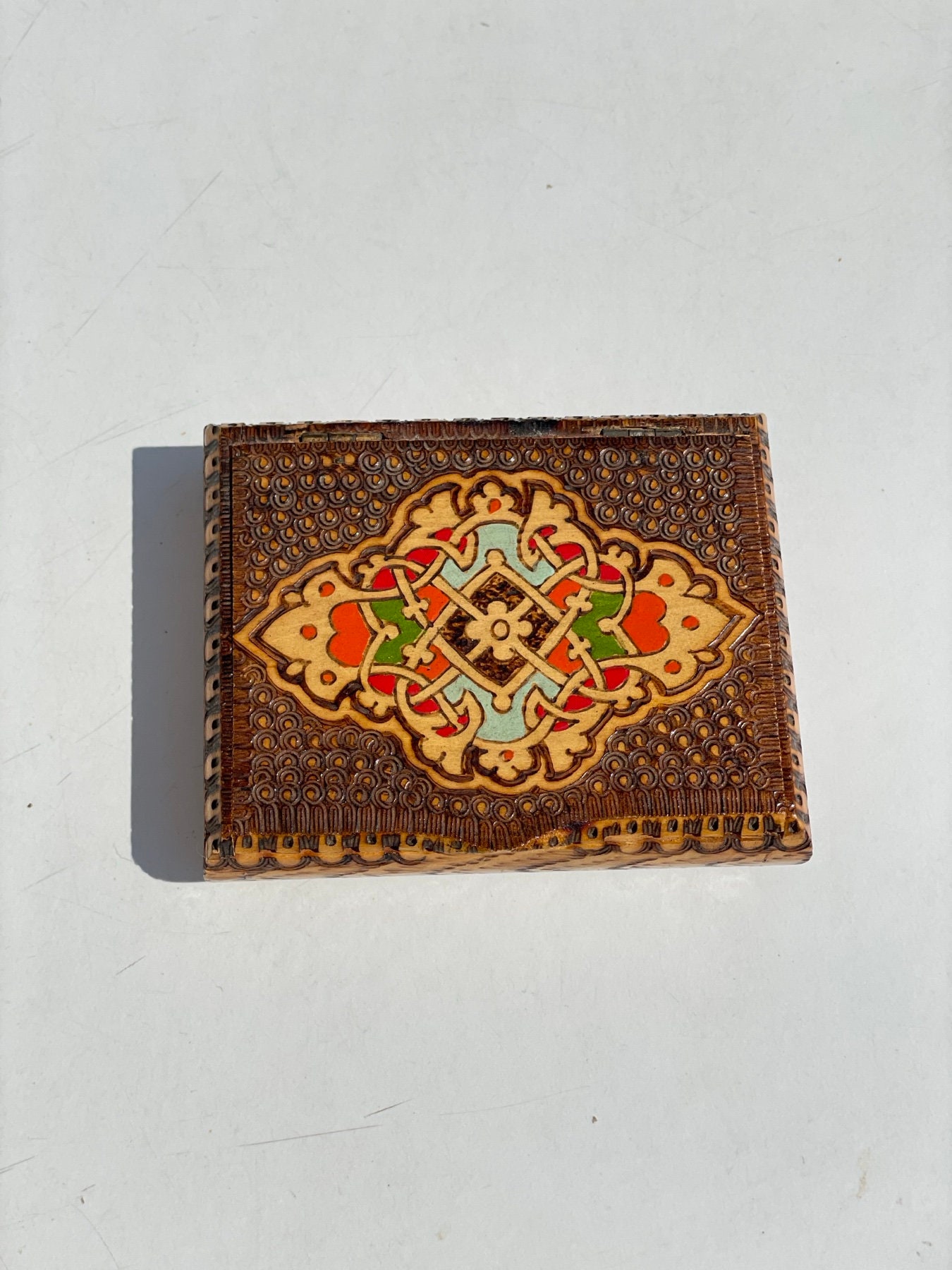 Vintage Bulgarian Wooden Box - Small Box - Authentic Hand Painted Pyrographed Box - Jewellery Box - Home Decor - Original Gift For Her