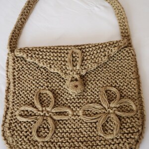 Crochet Jute Bag , Lining With a Pochet, Handmade Shoulder Bag From 1970&#39;s