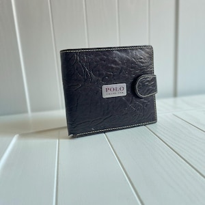 Cartera negra para hombre, Polo Grand - USA, Cartera de marca de lujo, Bulgaria, Tienda vintage, Años 70, Cartera de piel auténtica, Regalo para hombre