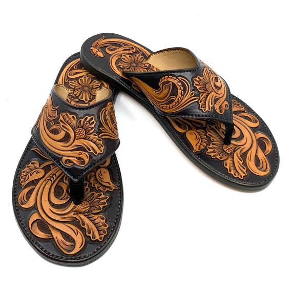 hand tooled leather sandals