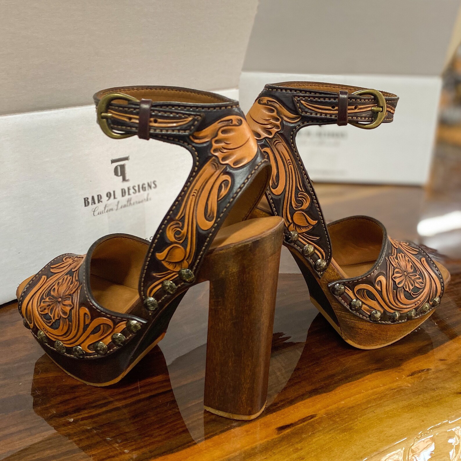 custom tooled leather heels