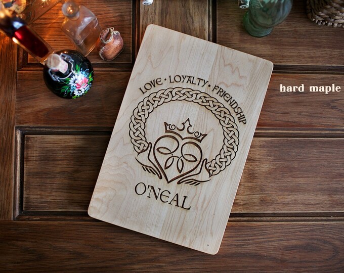 Irish Claddagh engraved wood cutting board butcher block Etsy