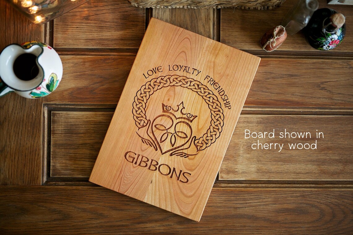 Irish Claddagh Engraved Wood Cutting Board Butcher Block Etsy