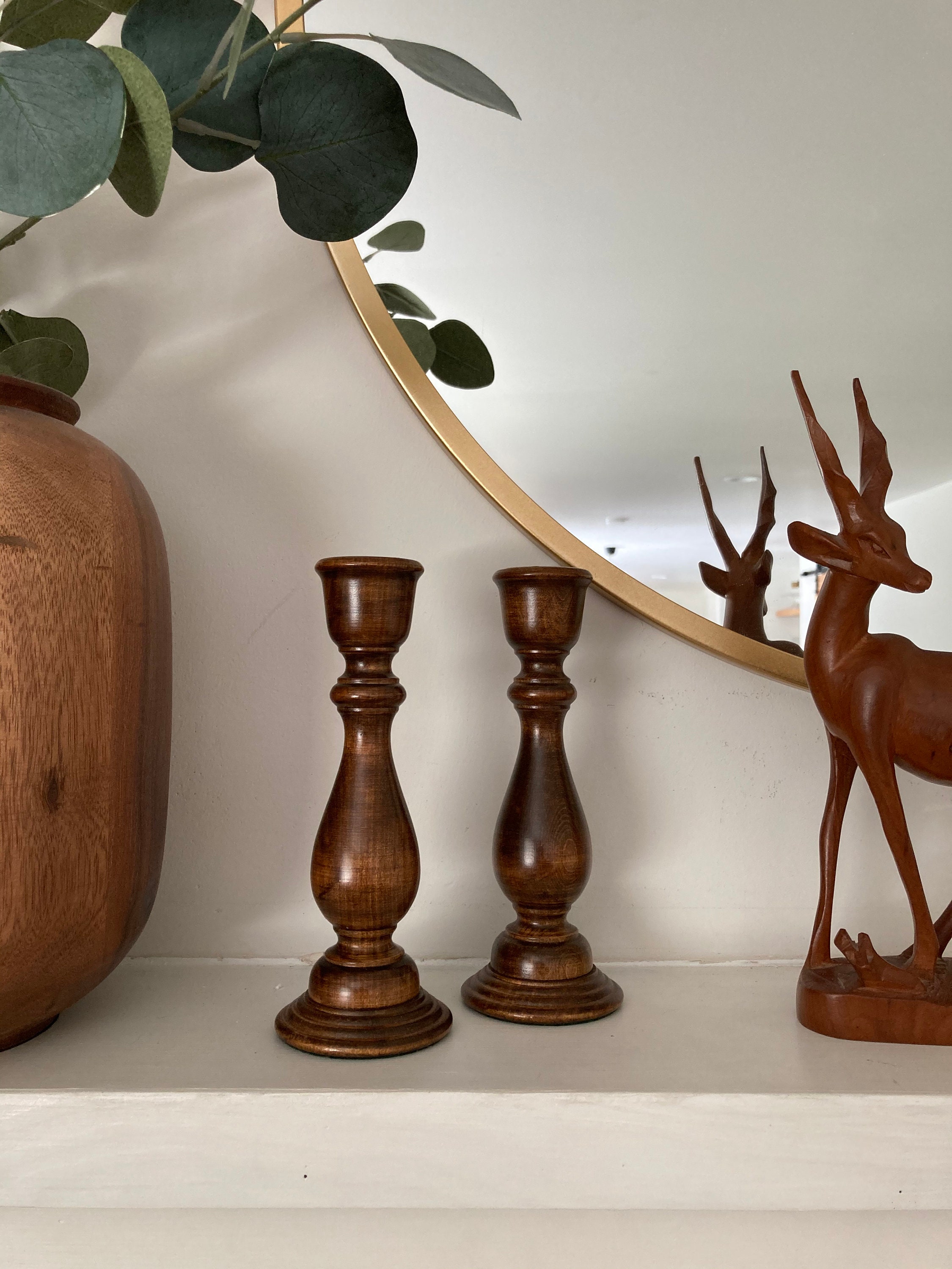 Candelabros de madera vintage madera oscura | Etsy