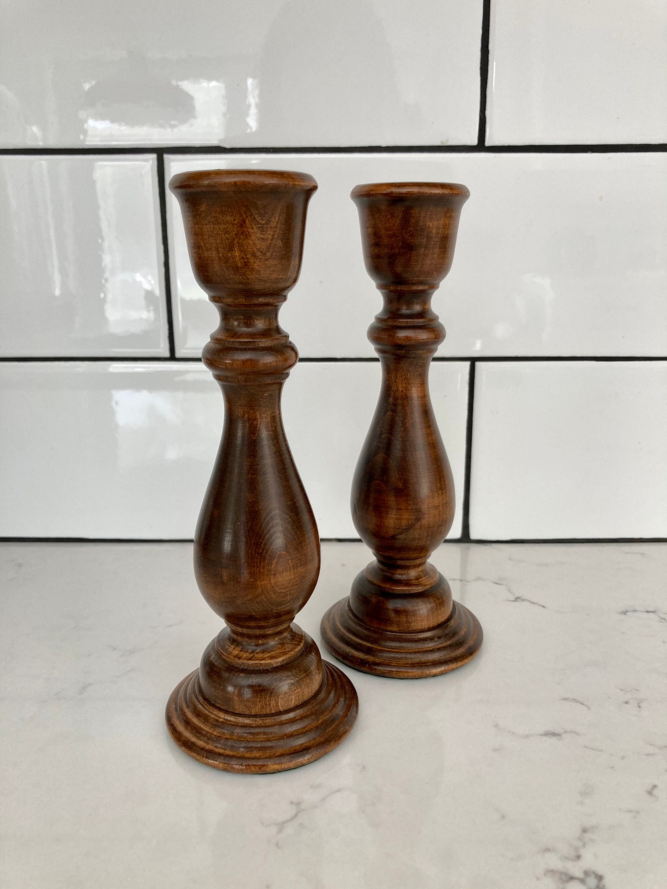 Candelabros de madera vintage madera oscura | Etsy