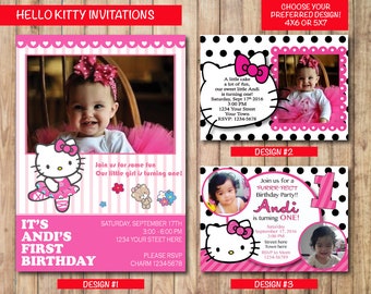 Printable Hello Kitty Birthday Invitation, Personalized Hello Kitty Birthday Invitation, Custom Hello Kitty Invitation - 4X6 or 5X7