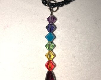 Rainbow bicone Crystal PRIDE or CHAKRA pendant on a braided cord or 6-strand Necklace//Pride Jewelry//Chakra Pendant