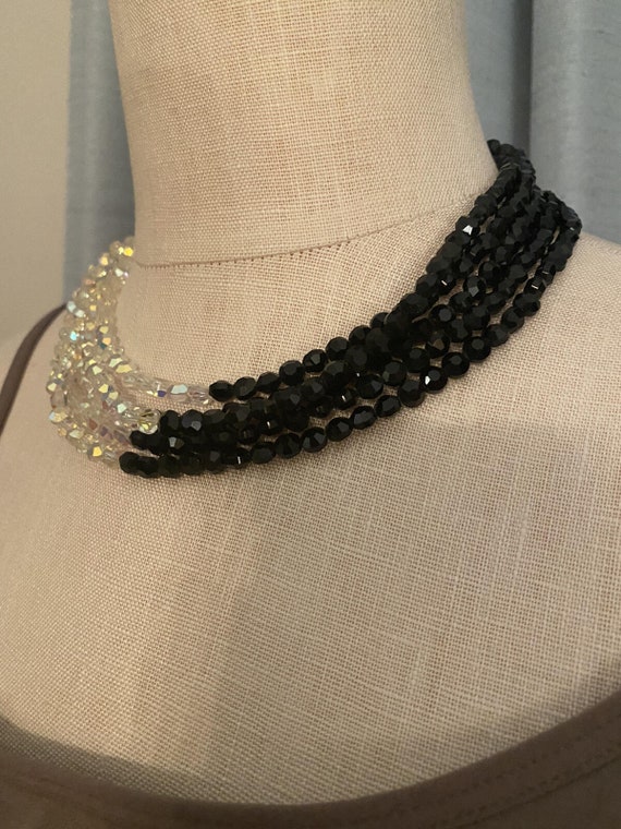 VINTAGE beaded multi-strand black and white choke… - image 2