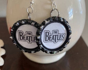 The Beatles bottlecap pierced earrings/beatles jewelry/beatles earrings/bottlecap earrings/Fab four earrings/sixties earrings/music earrings