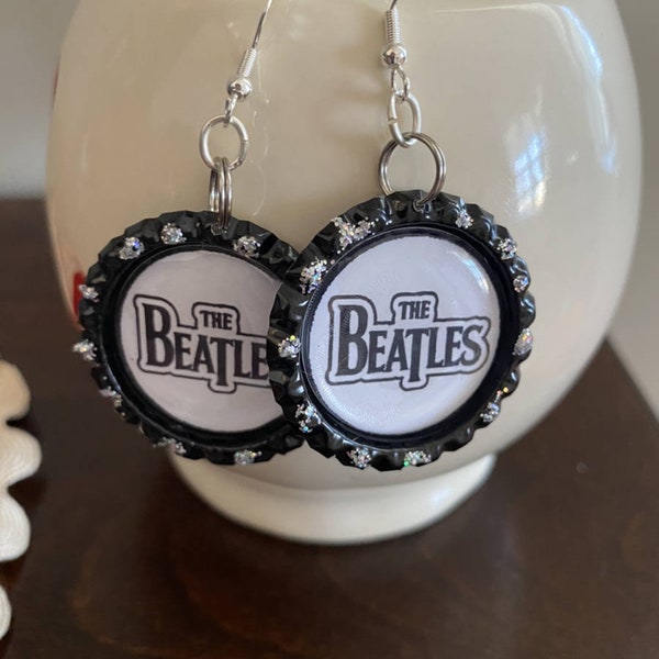 The Beatles bottlecap pierced earrings/beatles jewelry/beatles earrings/bottlecap earrings/Fab four earrings/sixties earrings/music earrings