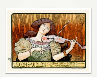 Leçons de Violon - Violin Poster Art Print - Vintage Art Nouveau Poster Print - Paul Berthon Advertising Poster Art