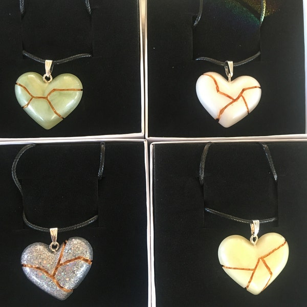 ONLY 1 LEFT! * KINTSUGI Resin Heart Necklace - Golden Repair, Healing, New Year New You