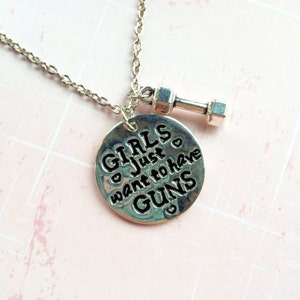 Girls Just Wanna Have Guns Fitness Necklace / Gym Gift / Weightlifting / Motivational Workout Jewelry / Crossfit image 2