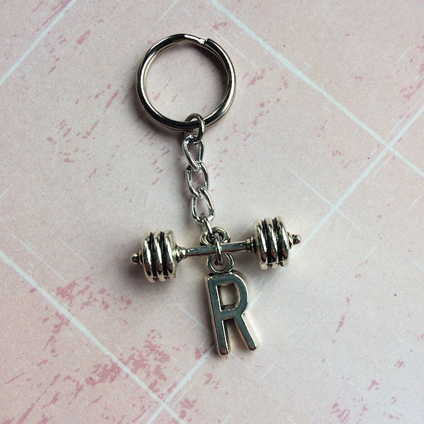 Motivational Barbell  Keychain/Keyring Personalised With Initial / Fitness Jewelry / Fitness Gifts for Women / Crossfit Keychain / Gym Gift