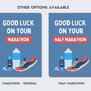 Men's marathon and half marathon good luck card in blue and red