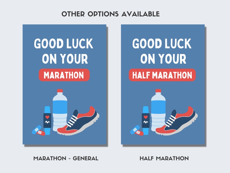 Men's marathon and half marathon good luck card in blue and red