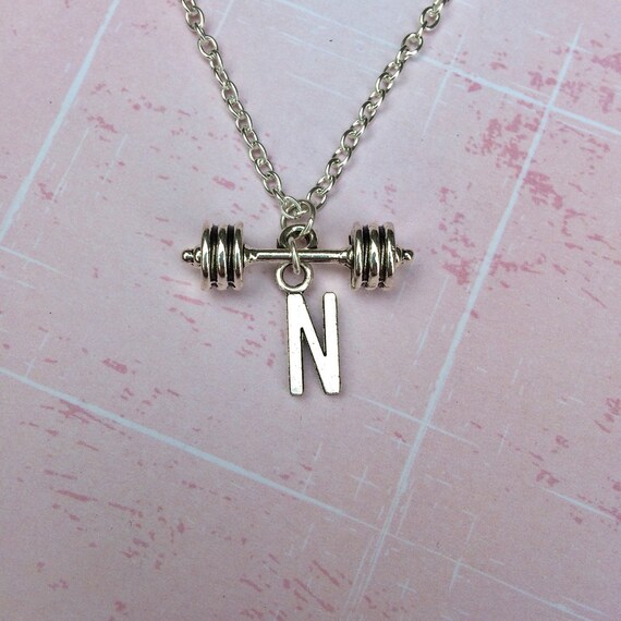 Personalised Barbell Necklace - Fitness Jewelry / Dumbbell Necklace / Fitness Gifts / Weight Lifting / Crossfit Gift /Motivation