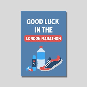 Men's London marathon good luck card in blue and red