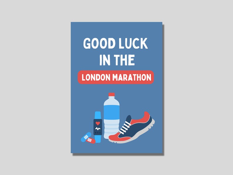 Men's London marathon good luck card in blue and red