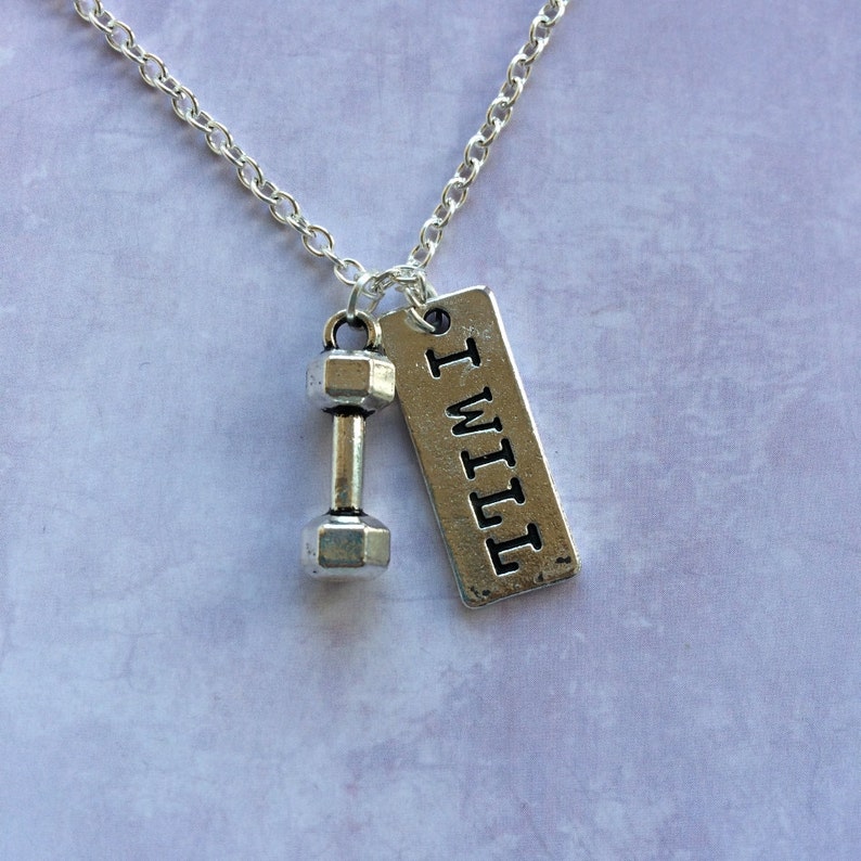 Motivational Fitness Jewelry Dumbbell Gym Necklace with I Etsy