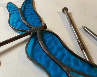 Green Stained Glass Dragonfly Dragon Fly Transformation with Recycled Nail
